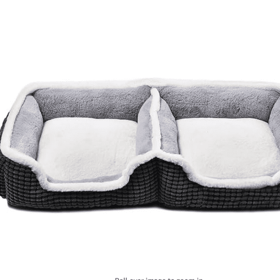 Dog Beds for Two Small Dogs, Double Cat Beds for Indoor Cats, Super Soft Washable Cat Bed with Anti-Slip & Water-Resistant Bottom, Luxury Durable Kitten Bed Puppy Bed, Rectangle Grey Animal Pet Beds