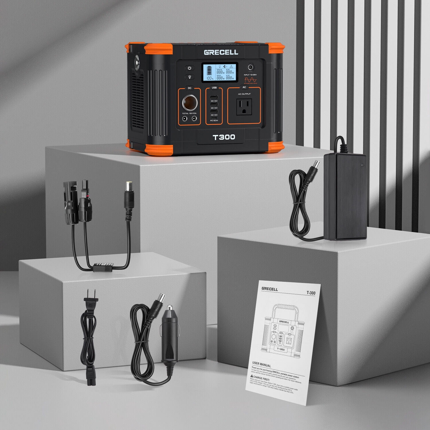 Portable Power Station 300W (Peak 600W), GRECELL 288Wh Solar Generator with 60W USB-C PD Output, 110V Pure Sine Wave AC Outlet Backup Lithium Battery Outdoors