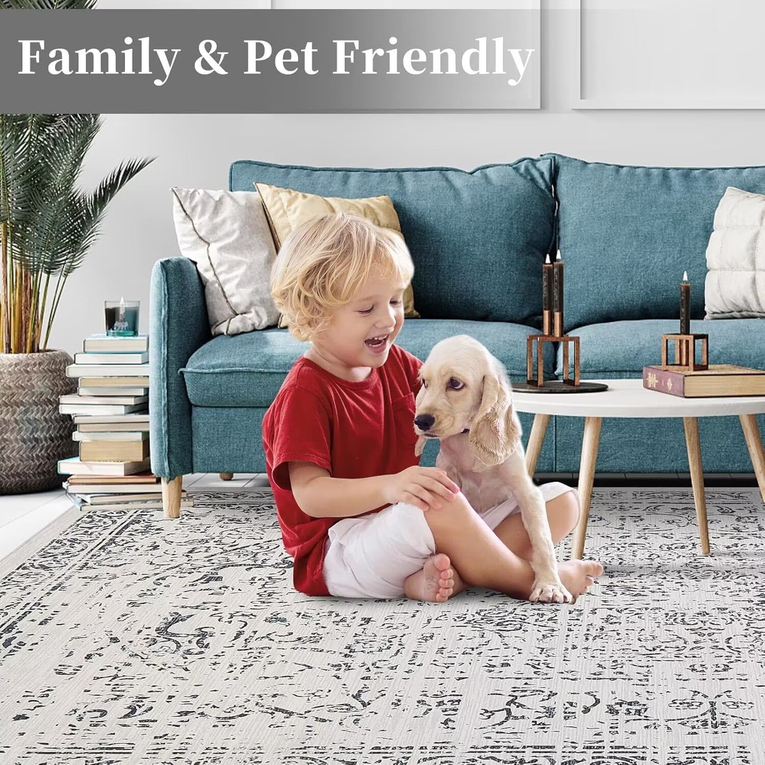 FairOnly Vintage Large Area Rugs 9'x12' Gray Washable Non Slip Soft Carpet for Living Room Ultra-Thin Indoor Floor Cover