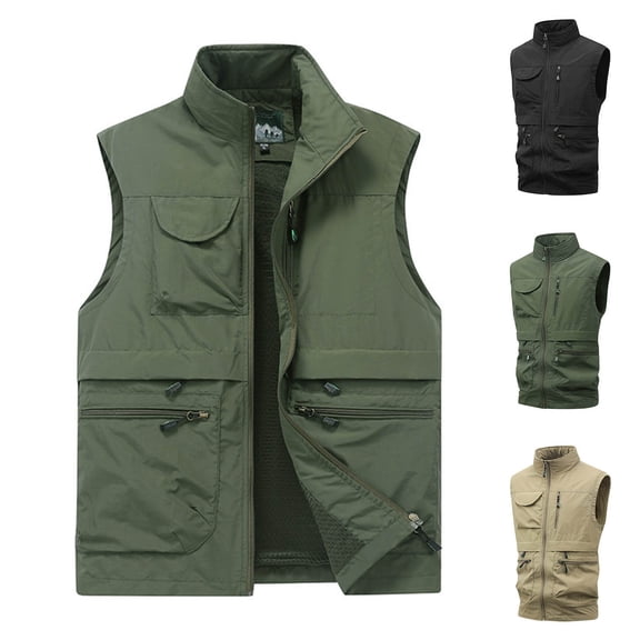 RYDCOT Men's Vest Casual Lightweight Thin Breathable Utility Muti Zip Pockets Stylish Sleeveless Jackets Summer Fall Golf Travel Business Outdoor Khaki