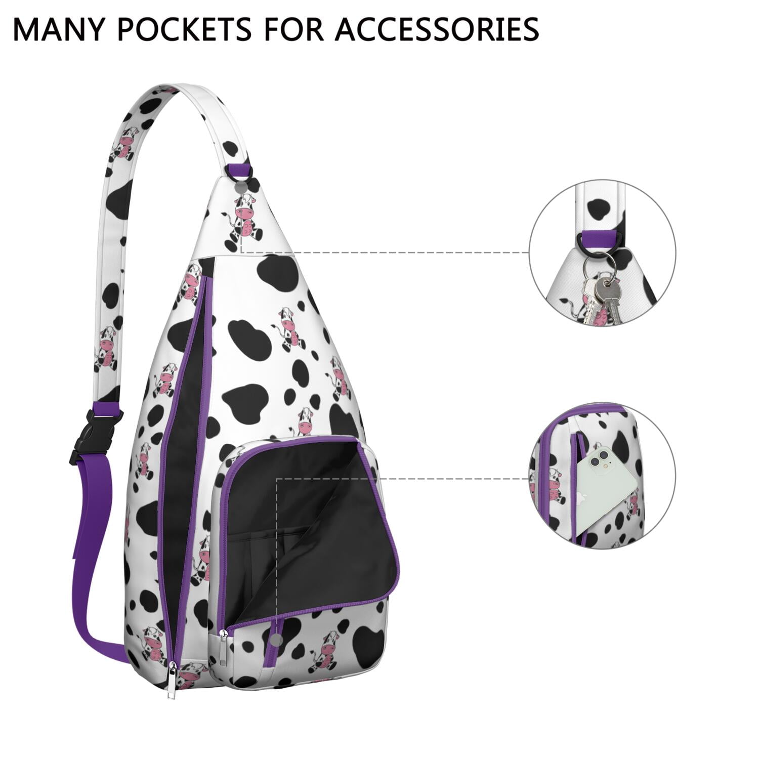 Vintage Highland Cow Print Sling Backpack – Cute Farmhouse Floral Cow Crossbody Bag for Women & Men, Lightweight Hiking Daypack