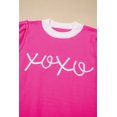 thumbnail image 6 of Women's Bright Pink XOXO Embroidered Crew Neck Sweater Tee for Daily Wear [ZhiHiMeRi] | XL, 6 of 10