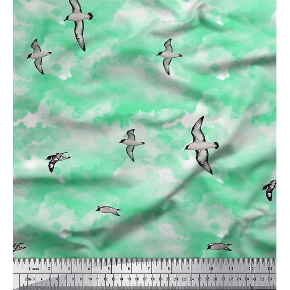 Soimoi Cotton Duck Fabric Sky & Flying Swift Bird Printed Craft Fabric by the Yard 42 Inch Wide