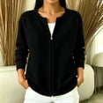 thumbnail image 2 of longantii Waffle Knit Zip Up Cardigan for Women Long Sleeve Full Zip Crew Neck Jacket With Side Pockets Lightweight Casual Fall Outerwear Coat, 2 of 5