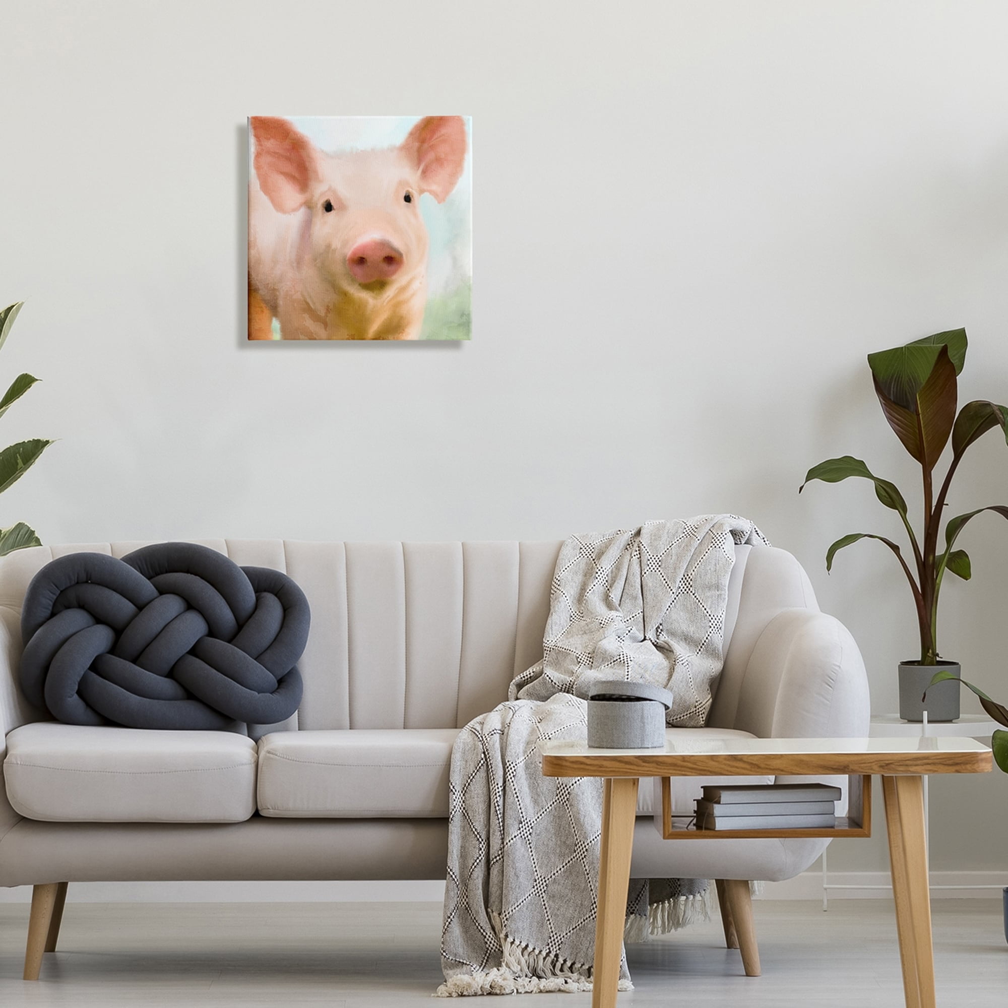 Stupell Industries Playful Pink Landrace Pig Closeup Portrait Painting, 17 x 17, Design by Kim Allen