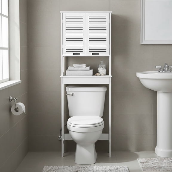 Evideco Miami Over-the-Toilet Cabinet with Dual Doors and Open Shelf, White Finish