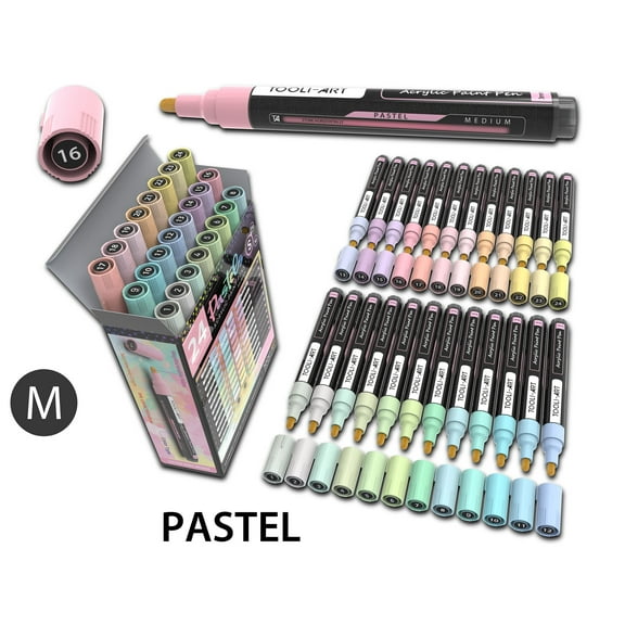 24 Pastel Acrylic Paint Pens Special Color Series Markers Set (3mm MEDIUM)