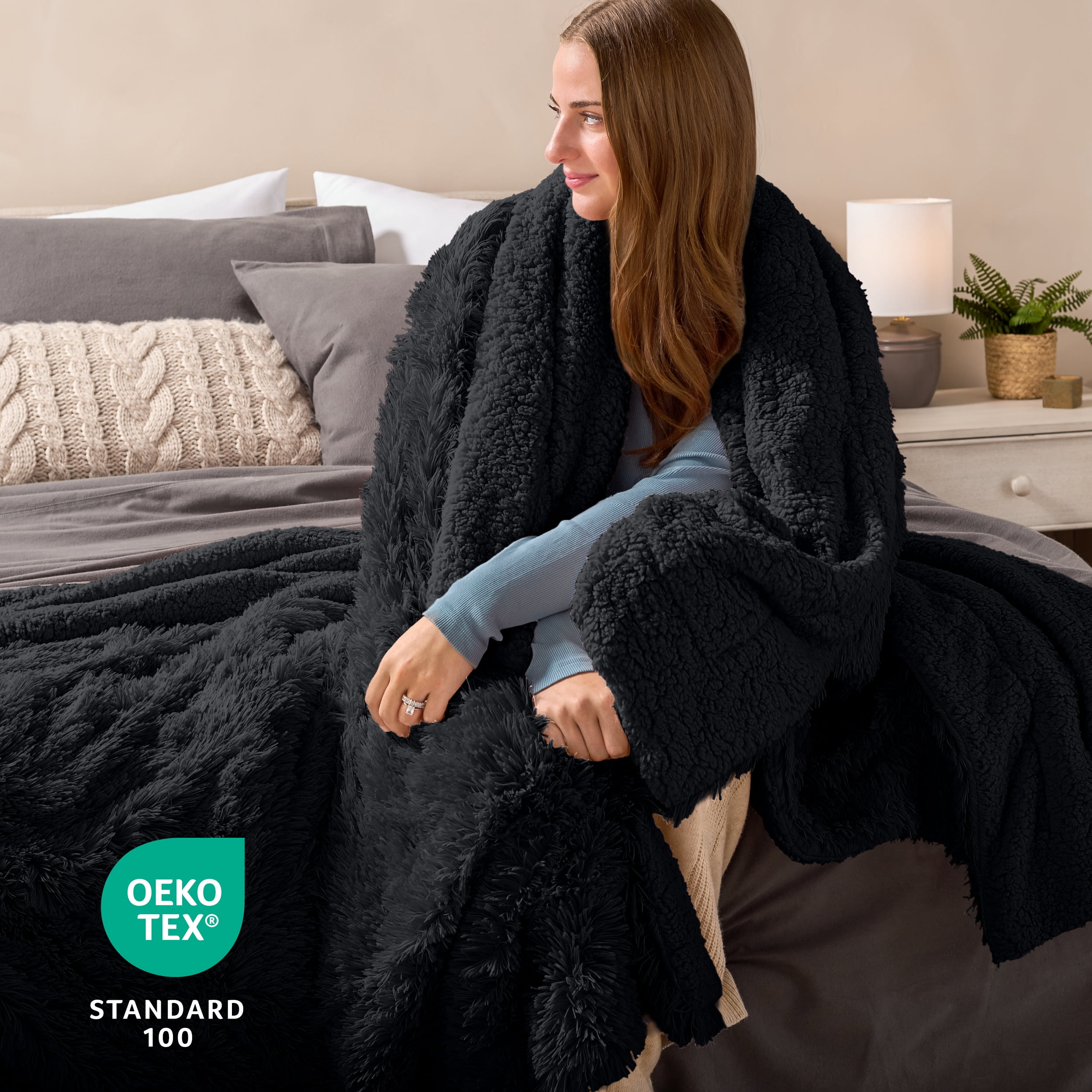 Bare Home Shaggy Blanket - 90" x 108" - Ultra Soft Fleece - King, Black