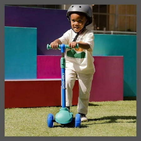 Kids Trike Scooter LED Lights Folding Blue/Green Grow Kick 3-Wheel