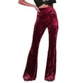 thumbnail image 5 of Women Flared Pants Elastic High Waist Solid Color Wide Leg Trousers Hip Lifted Velvet Vacation Work Pants Daily Wear, 5 of 8