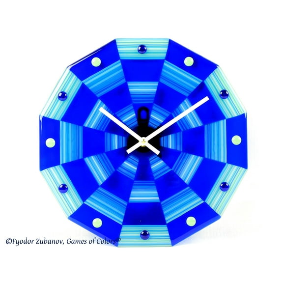 A decorative fused glass wall clock "Blue ribbons"