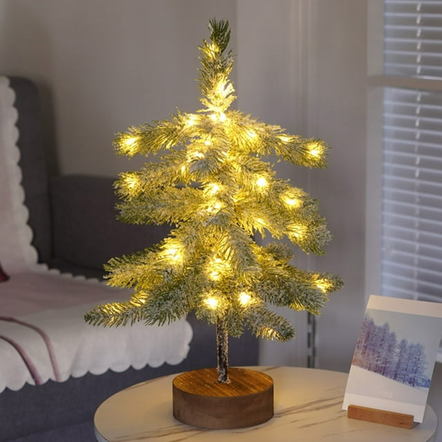 HaoXun Snow Flocked LED Christmas Tree Lights - Artificial Lighted Tabletop Decor for Holiday Centerpieces (Christmas, Halloween, Wedding)