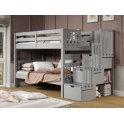 Bedz King Stairway Bunk Beds Twin over Twin with 3 Drawers in the Steps, Gray