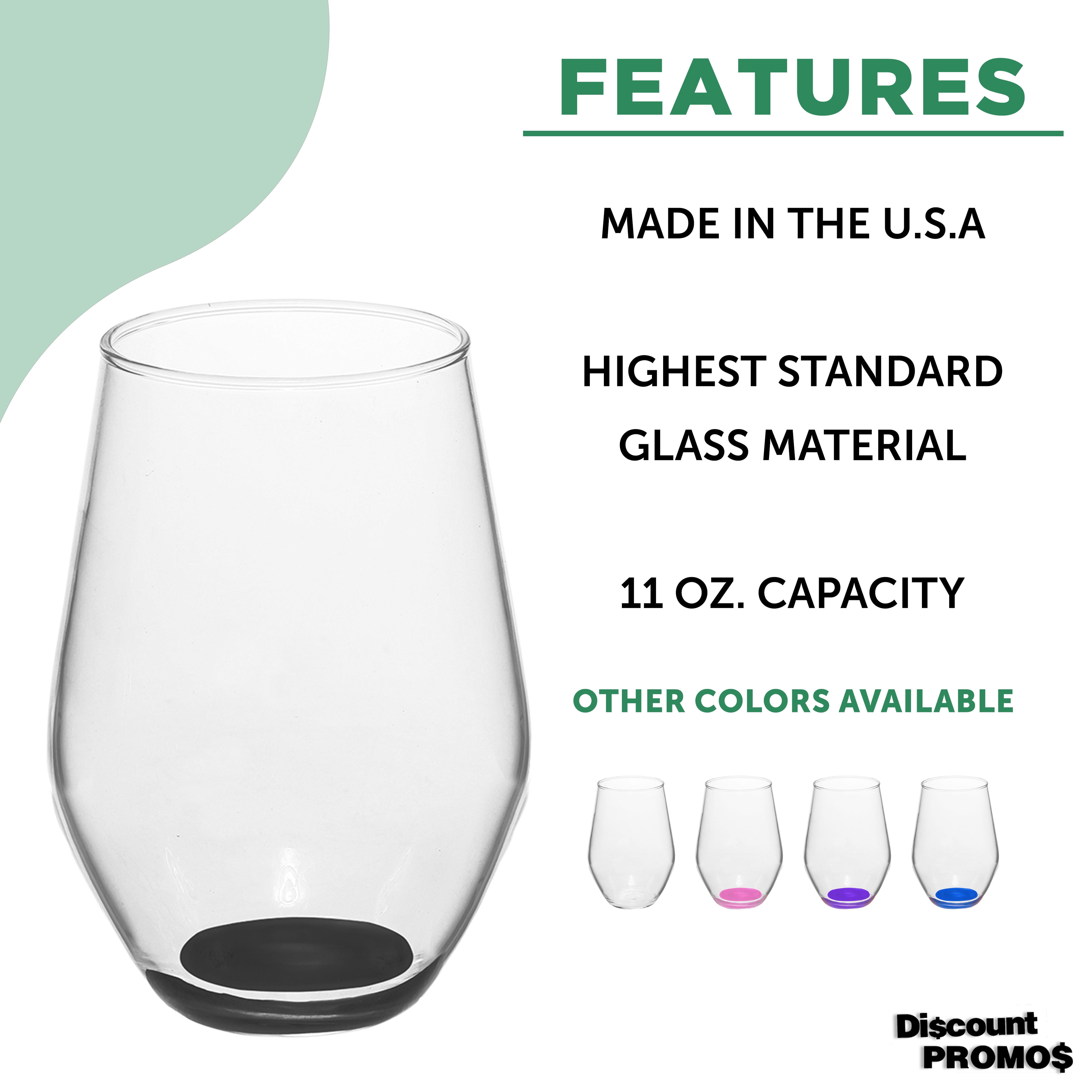 Concerto Stemless Wine Glasses 11 oz. Set of 12, Bulk Pack - Restaurant Glassware, Perfect for Red Wine, White Wine or Cocktails - Black