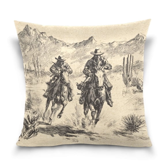 16" x 16" Decorative Throw Pillow Soft Double Sided Printed Pillow Cover Decorative with Hidden Zipper Vintage Cowboy Illustration