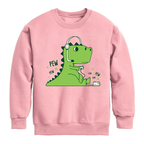Instant Message - T-Rex Gamer: Pew Pew Pew - Toddler & Youth Crewneck Fleece Sweatshirt