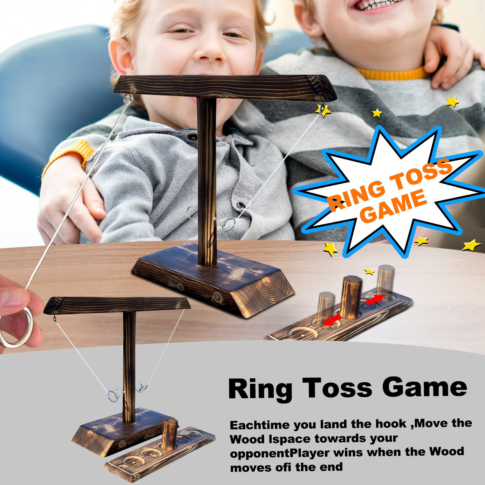 Details about   Wooden Hooks and Ring Toss Game Battle Games Set For Adults Portable 
