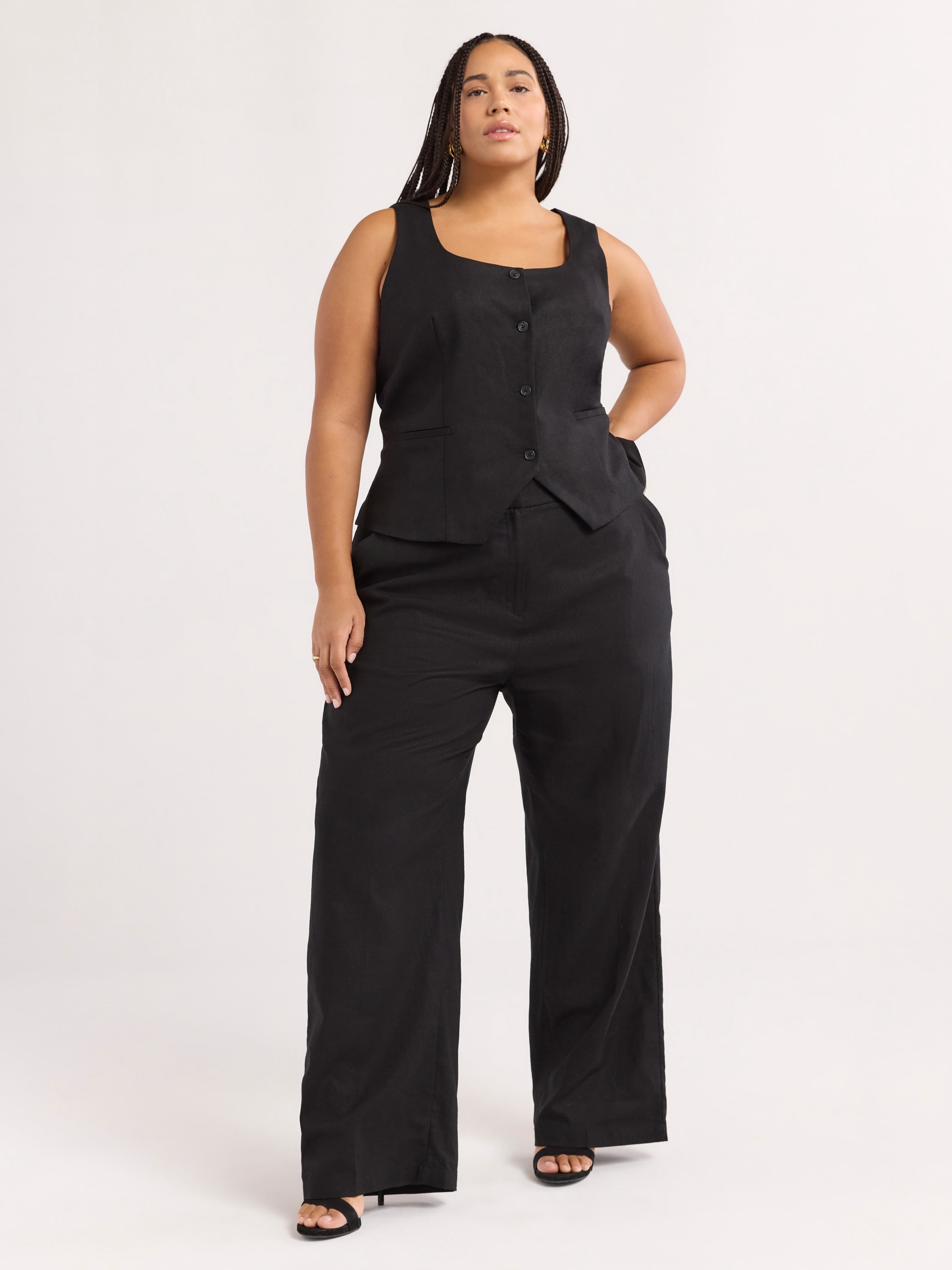 Sofia Jeans Women's Plus Size Linen Blend Fitted Vest, Sizes 1X-4X