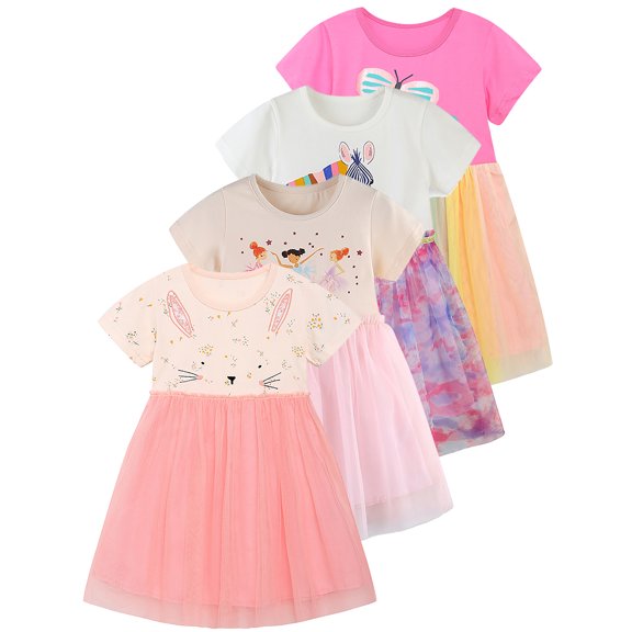 WIBACKER Toddler Girls Dresses Summer Short Sleeve Tutu Party Dress for Girl 2-7 Years Easter Gift - 1 Piece Rabbit