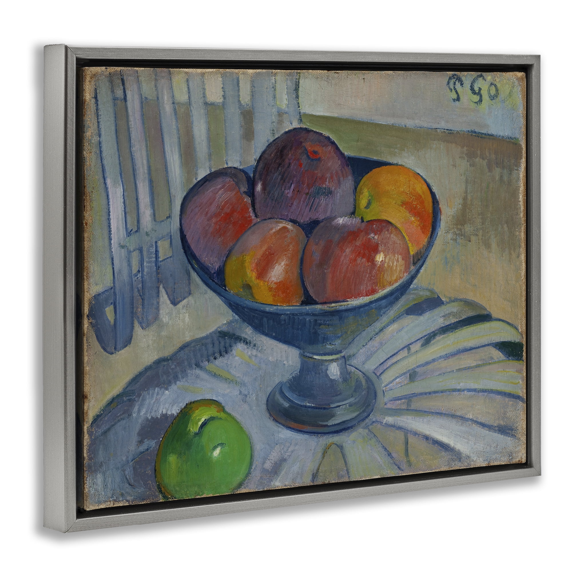 Stupell Industries Classic Fruit Dish on Garden Chair Food & Beverage Painting Gray Floater Framed Canvas Art Print Wall Art, 21 x 17