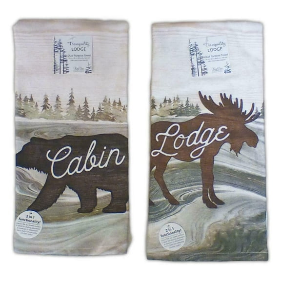 Set of 2 Tranquility Lodge BEAR & MOOSE Terry Kitchen Towels by Kay Dee Designs
