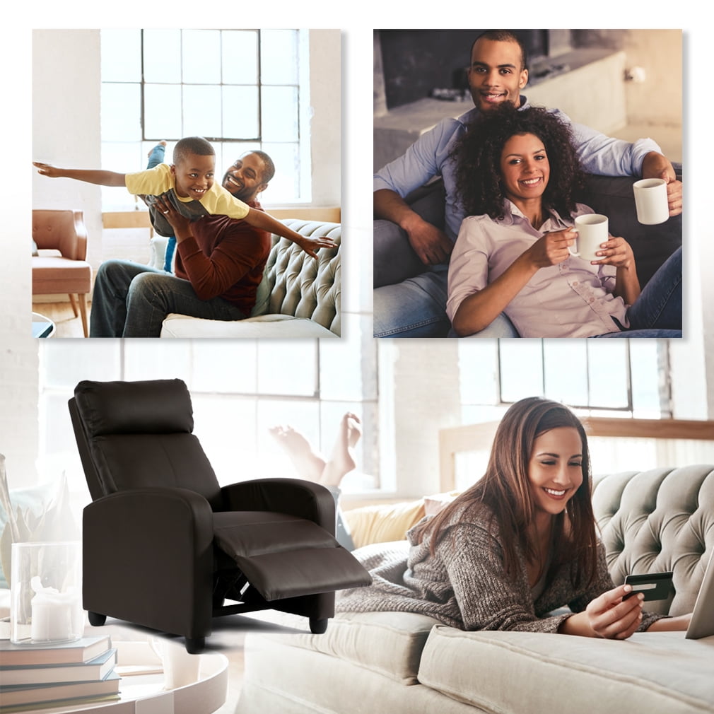 FDW Modern Leather Recliner with Push Back and Foot Extension, Black