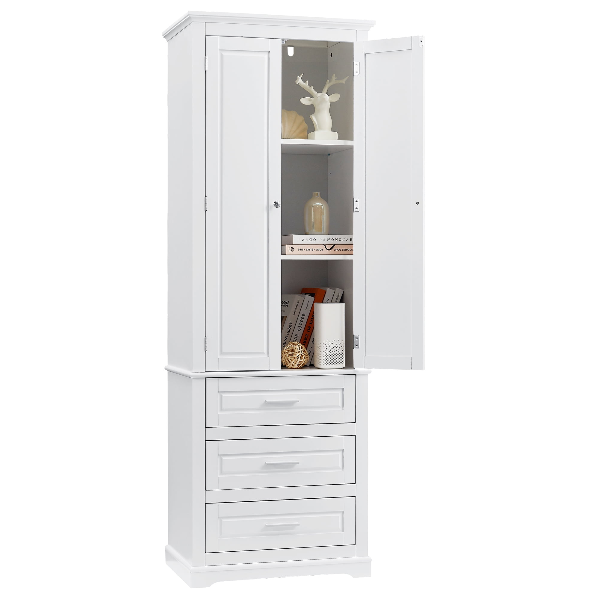 Harper & Bright Designs Tall Bathroom Storage Cabinet with Drawers and Doors, Modern Bathroom Floor Storage Cabinet with Shelf, White