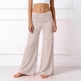 thumbnail image 2 of Yoga Pants Girls Fold Over Low Rise Wide Leg Yoga Pants Loose Summer Lounge Pants Beige Girls Pants Size 5-14 Years, 2 of 6
