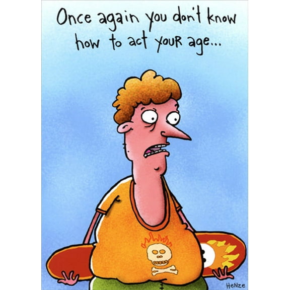 Oatmeal Studios Man Holding Skateboard Funny / Humorous Masculine Birthday Card for Him / Man