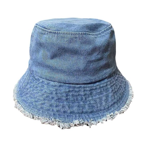 AJGRHE Denim Bucket Hat Trendy Washed Cotton Sun Cap Beach Fisherman Hat for Women Men Blue 54-58cm