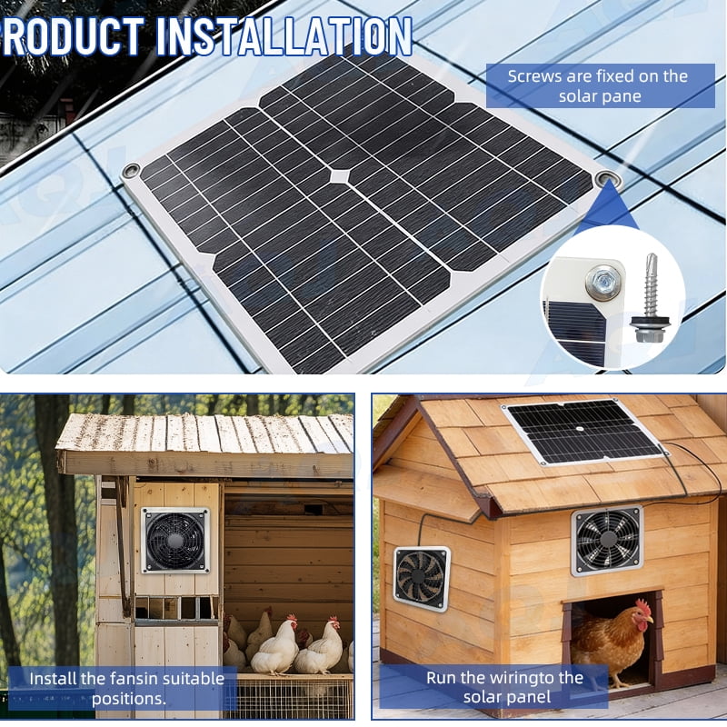 30W Solar Powered Fan, Solar Exhaust Fan for Chicken Coop,Shed, Greenhouse, Outside with Two Fans 16.4Ft On/Off Switch Cable