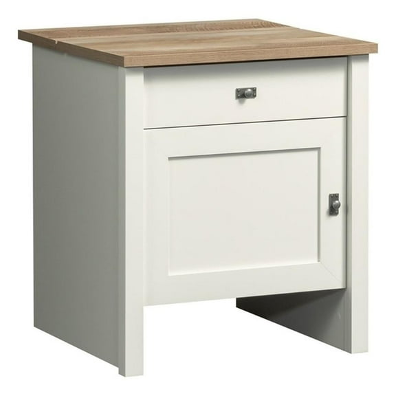 Pemberly Row Engineered Wood BotStop Side Table in Soft White Finish