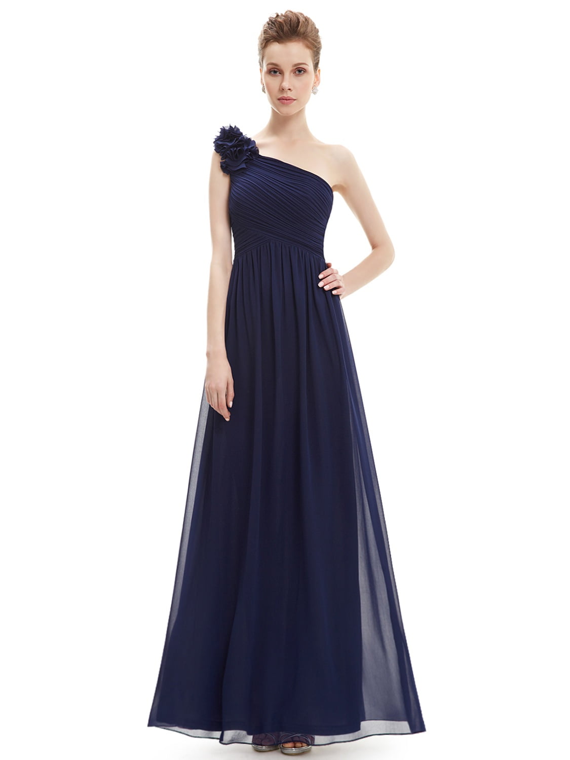navy blue one shoulder bridesmaid dress