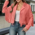 thumbnail image 2 of Jackets for Women Suede Leather Fringe Long Sleeve Cropped Jacket 2025 Casual Trendy Cowgirl Motorcycle Denim Jacket Z002-Watermelon Red M, 2 of 5