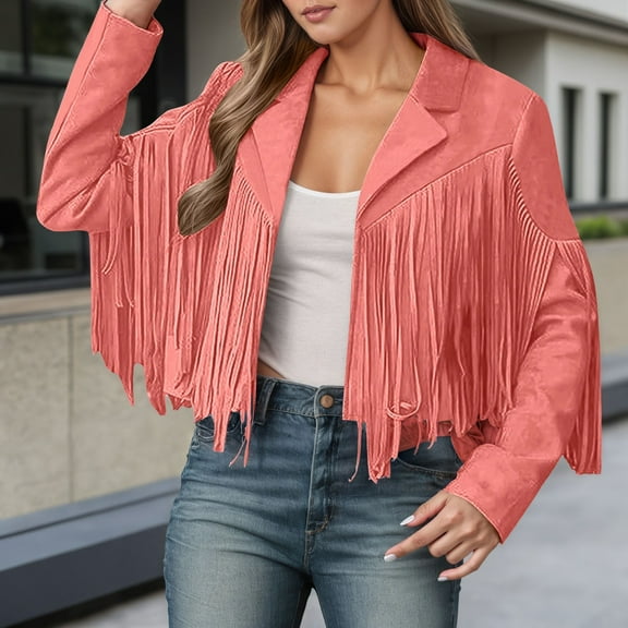 Hauaitttt Women's Casual Jackets Short Slim Fit Suede Fringe Coat Classic Outerwear for Daily Fall Winter Womens Sweat Jacket Light Weight Jackets for Women with Zipper Pockets Women Dress Jacket
