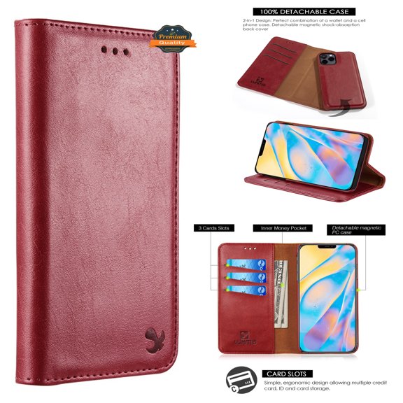 Xpm Case for Samsung Galaxy S22 Plus Luxury PU Leather Wallet Pouch Detachable with Credit Card Slots Removable Flip Kickstand Cover for Galaxy S22  Plus - Red