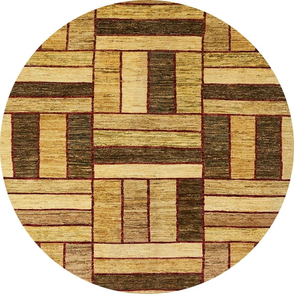 Ahgly Company Machine Washable Indoor Round Abstract Beer Orange Area Rugs, 4' Round