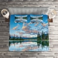 thumbnail image 2 of Ambesonne Nature Quilted Coverlet 3 Pcs, Golden Sunrise Scenery, Queen Size, Blue Green, 2 of 2