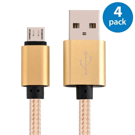 Gold X Blue Cables 4x Afflux 6FT Micro USB Adaptive Fast Charging Cable Cord For Samsung Galaxy S3 S4 S6 S7 Edge Note 2 4 5 Grand Prime LG G3 G4 Stylo HTC M7 M8 M9 Desire 626 OnePlus 1 2 Nexus 5 6 Nokia Lumia Gold ()