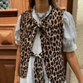 thumbnail image 3 of Xmarks Women's Leopard Print Bow Lace Up Vest Y2k Tie Front Sleeveless Cardigan Waistcoat, 3 of 8