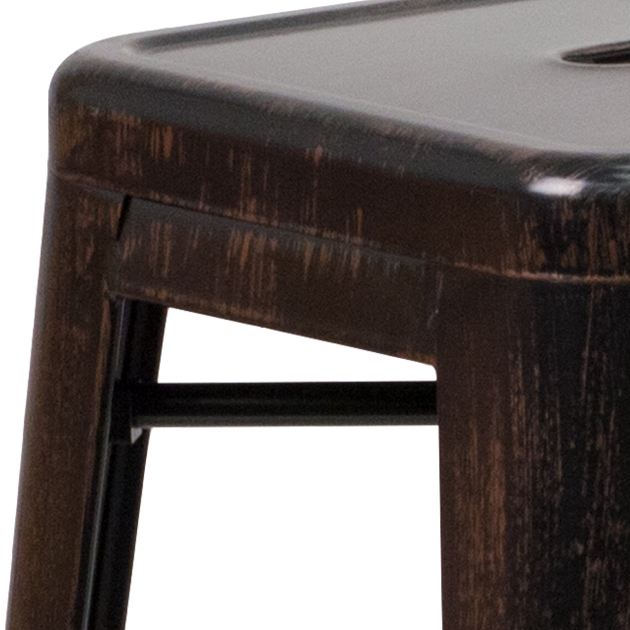 Merrick Lane Black-Antique Gold 30" High Backless Metal Bar Height Stool with Square Seat for Indoor-Outdoor Use