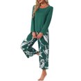 thumbnail image 4 of INSPIRE CHIC Women's Lounge Set Floral Capri Long Sleeve Shirt Soft Strechy Pajama Sets 2 Piece Loungewear L Green, 4 of 6