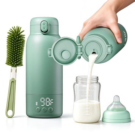 MOCIVEN Portable Bottle Warmer, Rechargeable Baby Milk Warmer for On-the-Go, 17oz Large Capacity with Fast Heating & Long Battery Life, SUS316 Lead-Free Baby Travel Essentials, Green