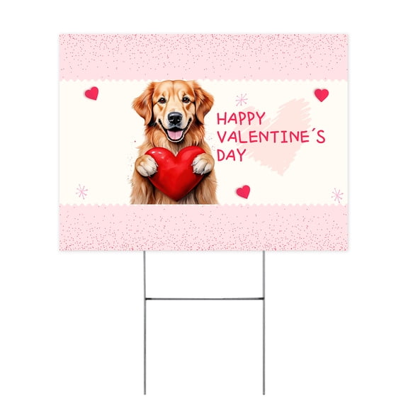 Happy Valentine's Day Golden Retriever Brings Love Heart Yard Sign Goldens Dog Lover Gifts Idea Outdoor Home Lawn Garden Porch Decor - 02028