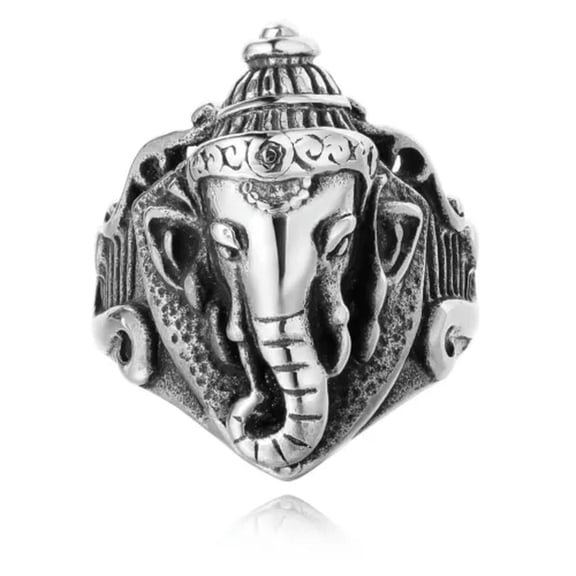 QQTDFG Men Women Amulet Ring Stainless Steel God Of Wealth India Buddha Elephant Gift-11
