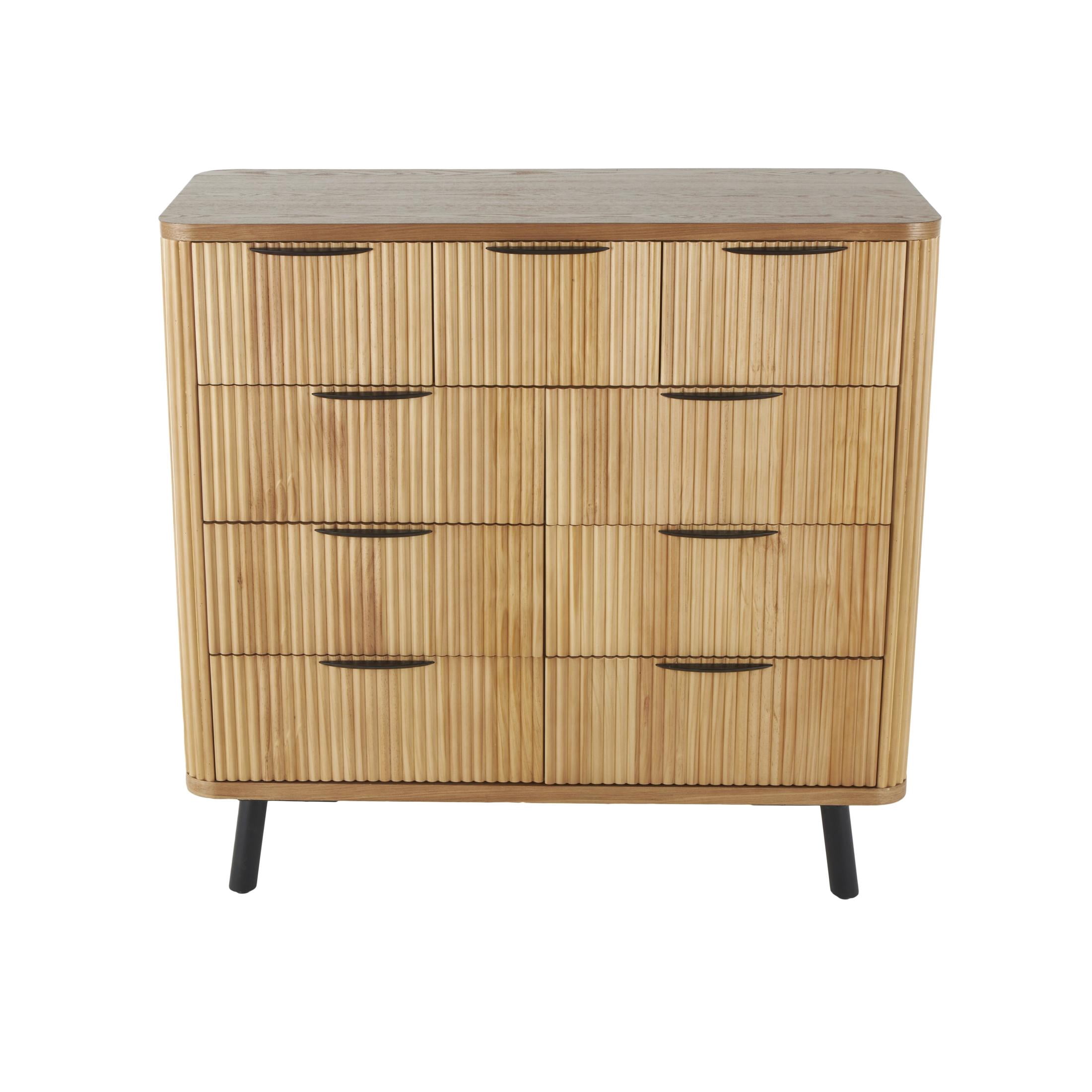 DecMode 38" x 36" Brown Wood Ribbed 9 Drawer Chest, 1-Piece