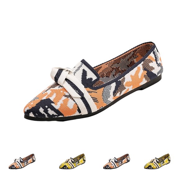 Domzle Women's Slip-on Loafers Soft Dress Flats | Comfort Breathable Knit Fabric,Arch Support,Slip-Proof,Bendable,Walking,Office Work,Driving,Travel Shoes Saffron