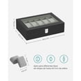 thumbnail image 2 of SONGMICS Caja de reloj 12 slots vidrio almohadillas extraíbles negro, 2 of 5