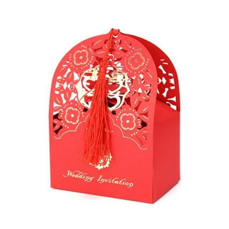 Panda Superstore Laser Cut Gift Decorative Chinese Style Wedding Candy Paper Boxes, Red - 10 Piece