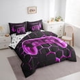 thumbnail image 3 of jejeloiu Cute Console Gamepad 7pcs Bedding Comforter Set,Geometric Honeycomb Hexagon Queen Bedding Sets,Purple Black Queen Sheet Sets For Girls Boys,Super Cozy Room Decor Reversible, 3 of 8